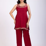 Maroon Hand Embroidered Short Kurta Set