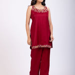 Maroon Hand Embroidered Short Kurta Set Side