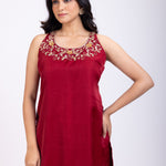 Maroon Hand Embroidered Short Kurta Set Close Up
