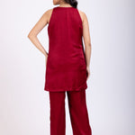 Maroon Hand Embroidered Short Kurta Set Back