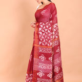 Maroon Handloom Printed Cotton Silk Batik Saree - Anvi Couture