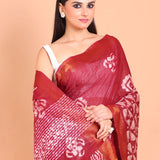 Maroon Handloom Printed Cotton Silk Batik Saree - Anvi Couture