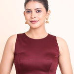 Maroon High Neck Sleeveless Blouse with Back Button Closer full