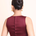 Maroon High Neck Sleeveless Blouse with Back Button Closer back