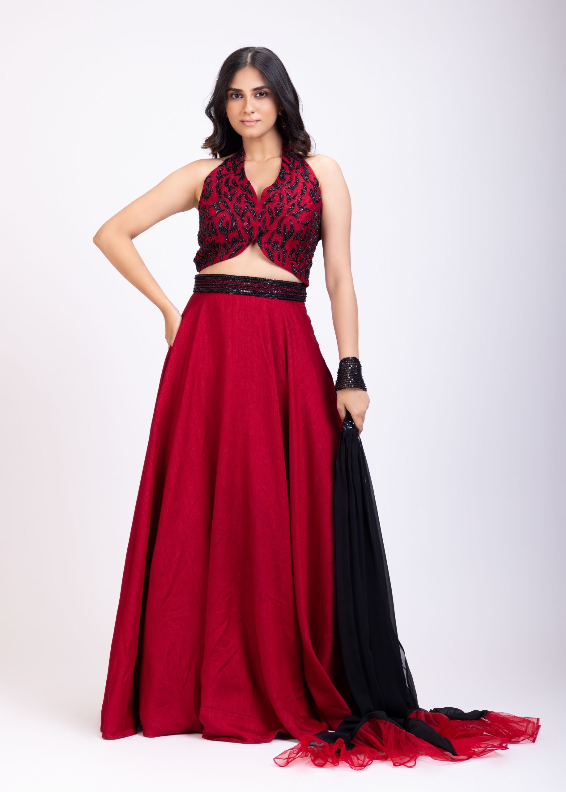 Maroon Lehenga Set With Black Cutdana Work full