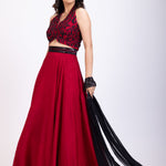 Maroon Lehenga Set With Black Cutdana Work front