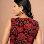 Maroon Printed Velvet Sleeveless V-Neck Blouse  Back 

