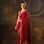 Maroon Pure Crepe Silk Embroidered Saree full