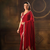 Maroon Pure Crepe Silk Embroidered Saree full