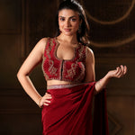 Maroon Pure Crepe Silk Embroidered Saree close up 2