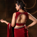 Maroon Pure Crepe Silk Embroidered Saree back