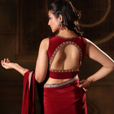 Maroon Pure Crepe Silk Embroidered Saree back
