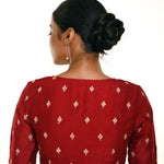 Maroon Pure Silk Resham Boota Embroidered Blouse with V-Neckline -Anvi Couture
