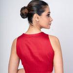 Maroon Round Neck Sleeveless Blouse with Front Closer - Anvi Couture