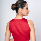 Maroon Round Neck Sleeveless Blouse with Front Closer - Anvi Couture