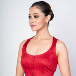 Maroon Round Neck Sleeveless Blouse with Front Closer - Anvi Couture