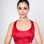 Maroon Round Neck Sleeveless Blouse with Front Closure