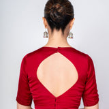 Maroon Satin Silk V Neck Blouse with Elbow Sleeves - Anvi Couture