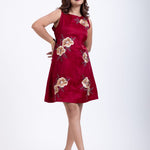 Maroon Short Dress With Embroidered Work Front
