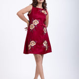 Maroon Short Dress With Embroidered Work Front
