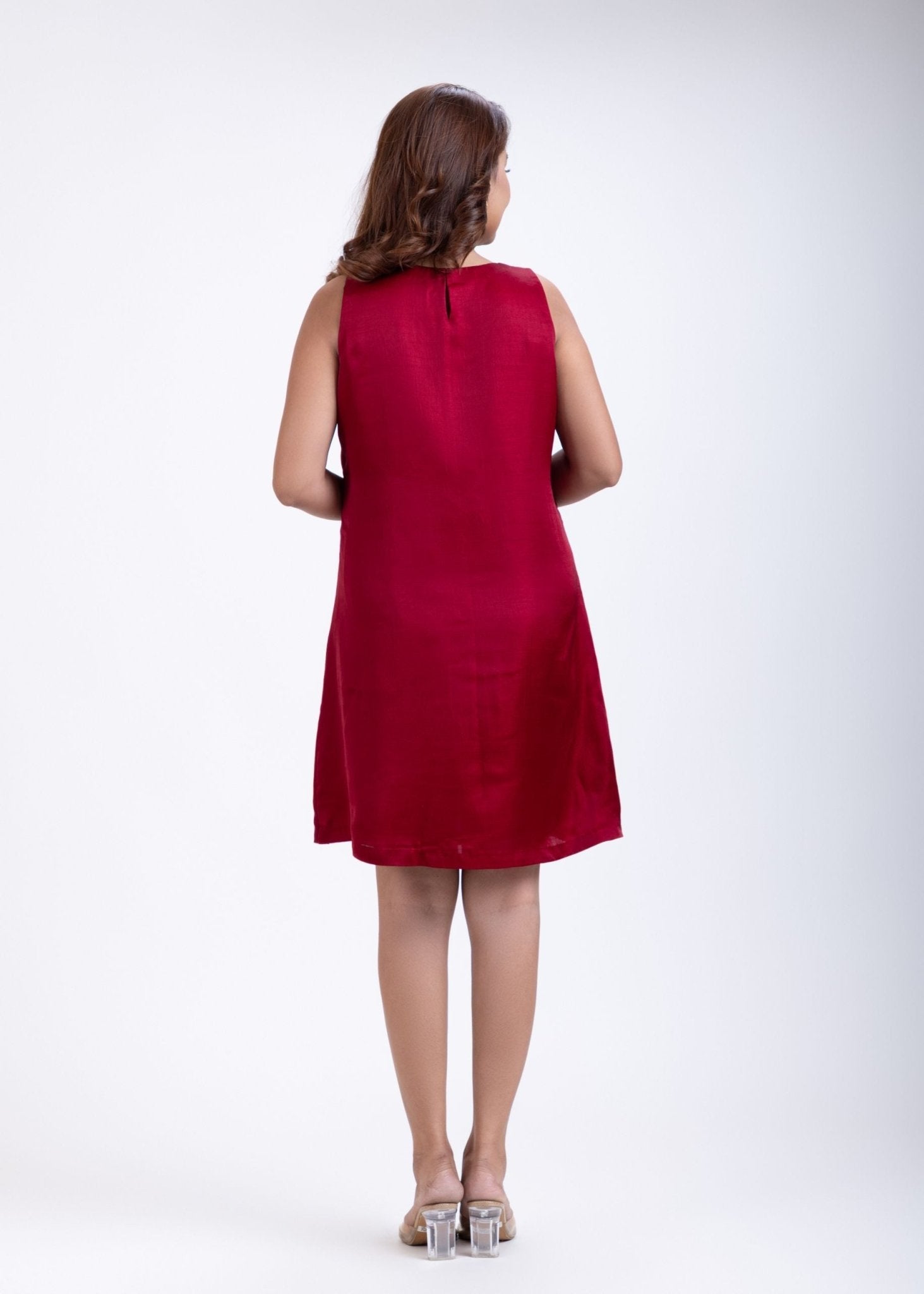 Maroon Short Dress With Embroidered Work - Anvi Couture