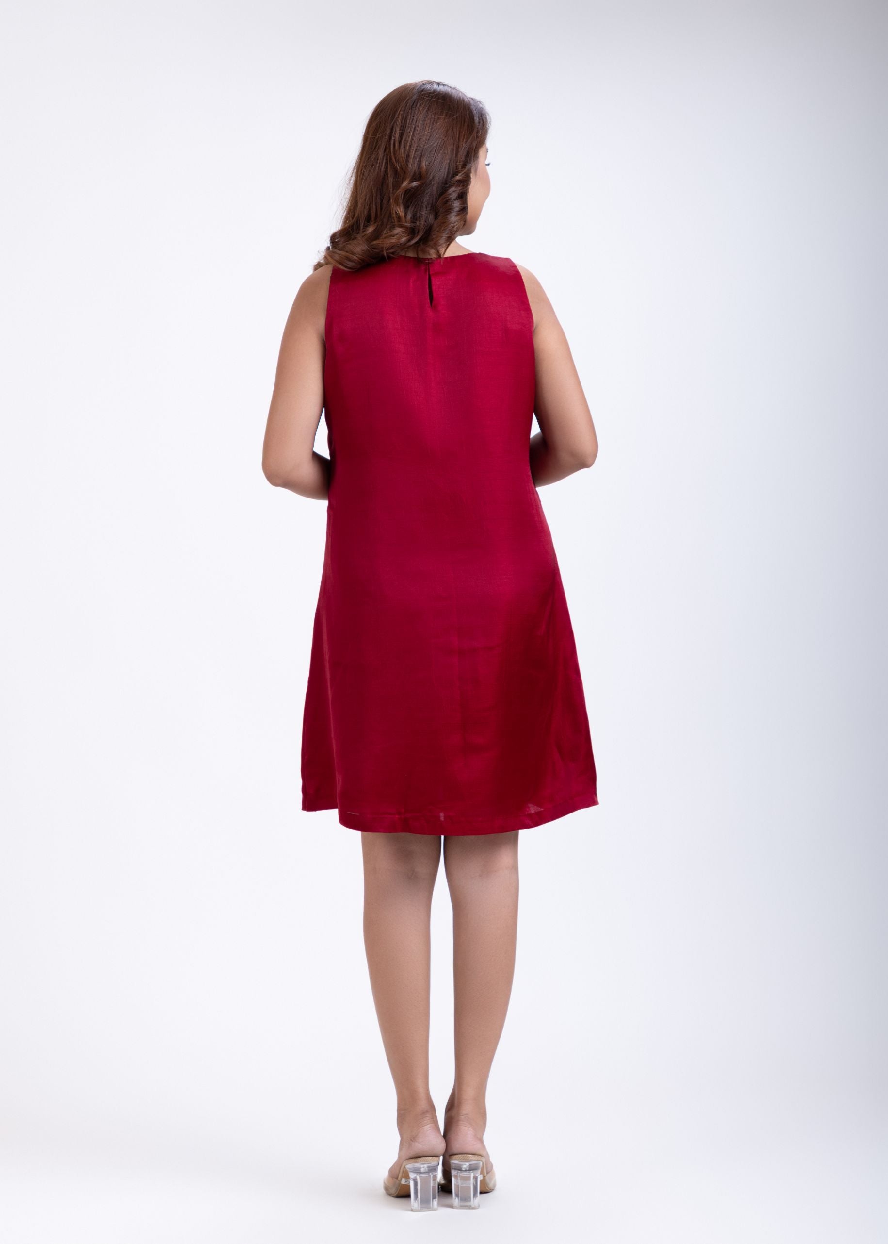 Maroon Short Dress With Embroidered Work Back
