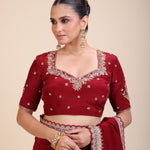Maroon Silk Hand Embroidered Blouse Front

