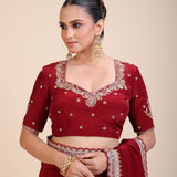 Maroon Silk Hand Embroidered Blouse Front
