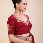 Maroon Silk Hand Embroidered Blouse Close Up
