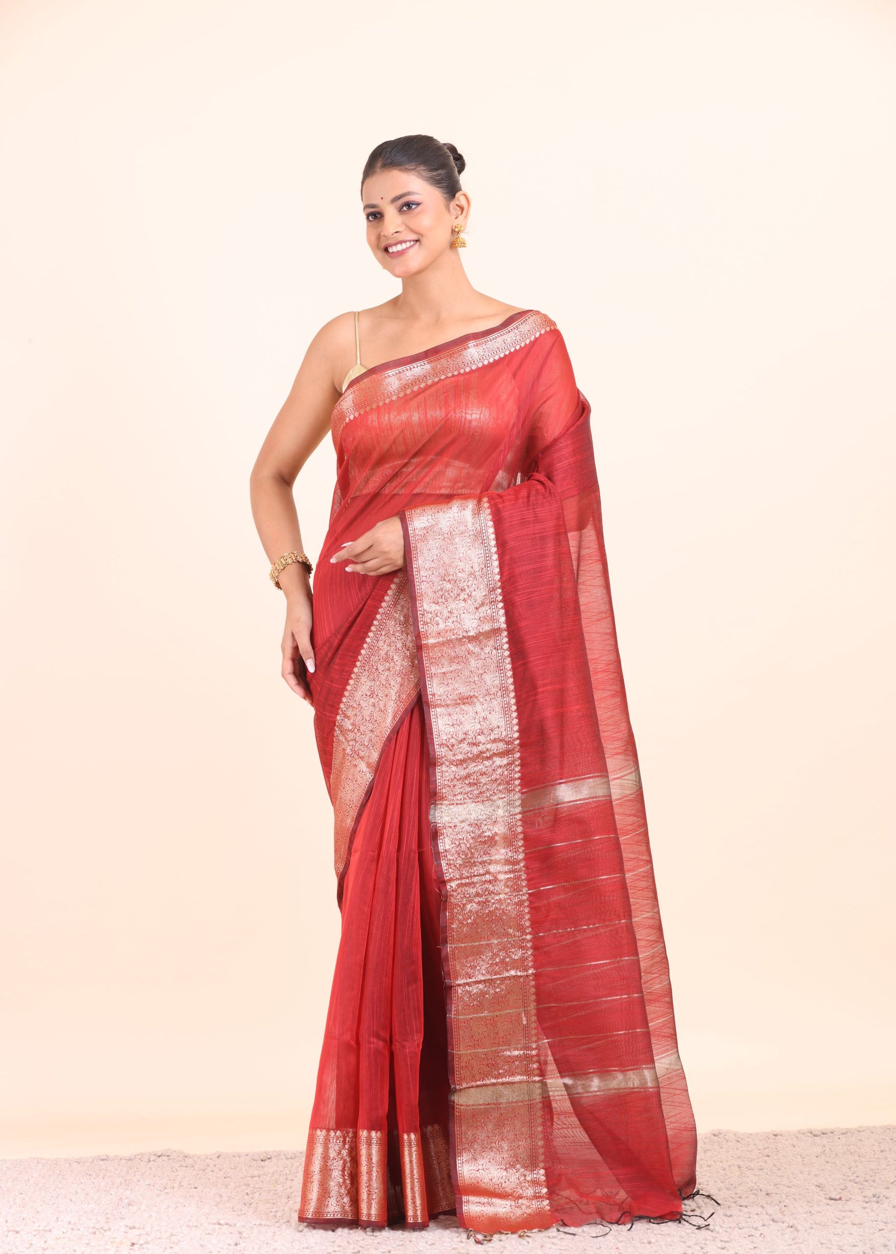 Maroon Soft Silk with Silver Border full