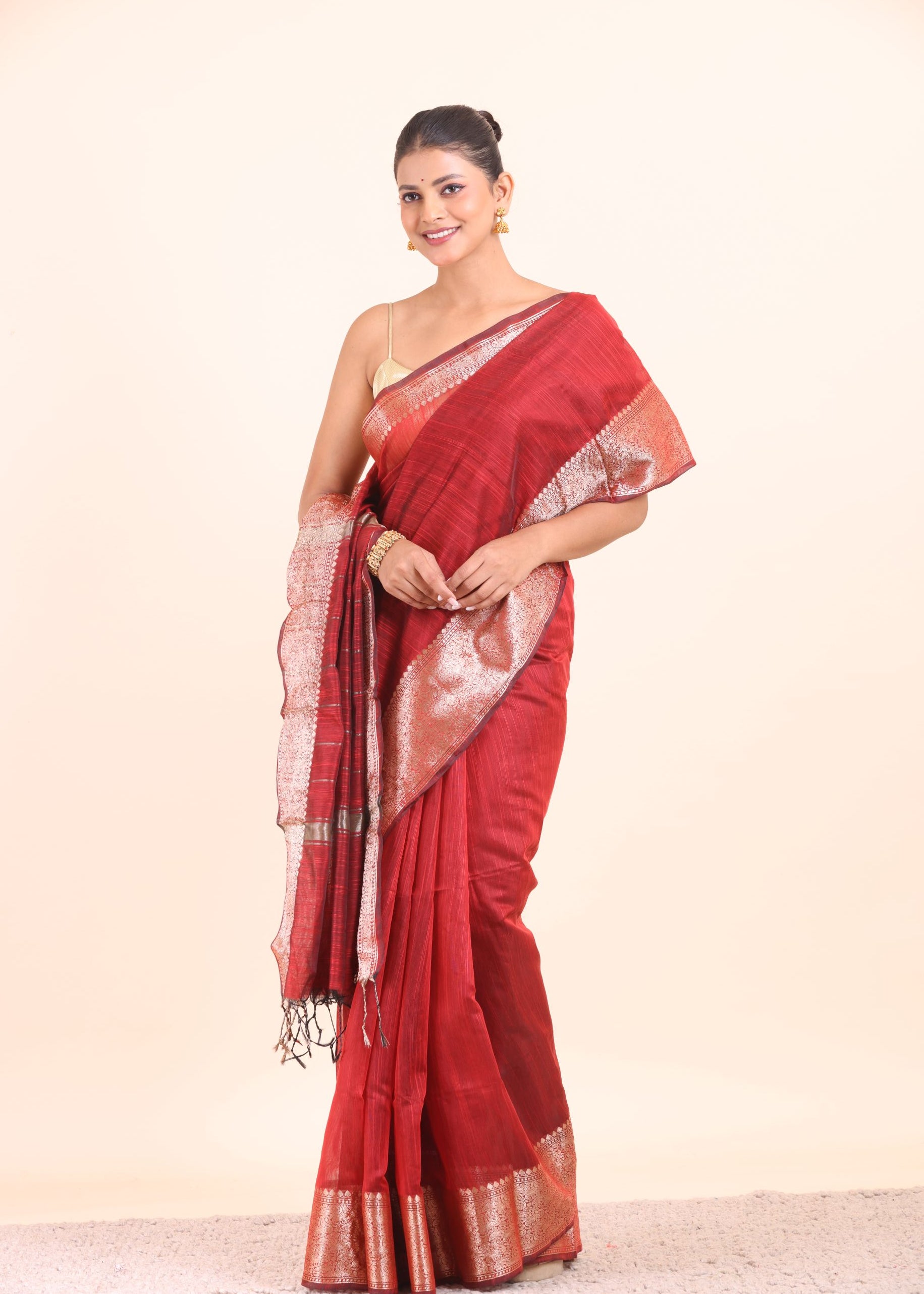 Maroon Soft Silk with Silver Border side