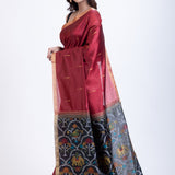 Maroon Traditional Silk Saree with Black Floral Pallu Back
