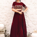 Maroon Velvet Lehenga with Hand Embroidered Top full