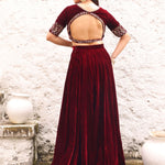 Maroon Velvet Lehenga with Hand Embroidered Top back