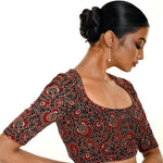 Maroon and Black Ajrakh Print Pure Cotton Saree Blouse - Anvi Couture