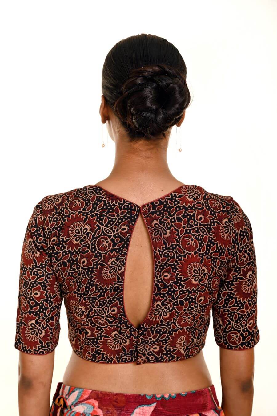 Maroon and Black Ajrakh Print Pure Cotton Saree Blouse -Anvi Couture