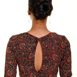 Maroon and Black Ajrakh Print Pure Cotton Saree Blouse -Anvi Couture