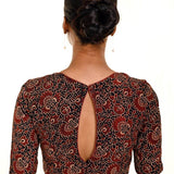 Maroon and Black Ajrakh Print Pure Cotton Saree Blouse -Anvi Couture