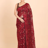Maroon and Golden Color Pure Bangladeshi Dhakai Jamdani Saree Front