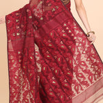 Maroon and Golden Color Pure Bangladeshi Dhakai Jamdani Saree Back
