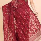 Maroon and Golden Color Pure Bangladeshi Dhakai Jamdani Saree Back