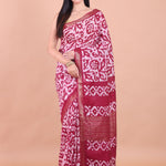 Maroon and White Batik Printed Silk Saree full