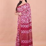 Maroon and White Batik Printed Silk Saree front