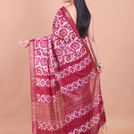 Maroon and White Batik Printed Silk Saree back