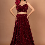 Marron Sequin Designer Crop Top Lehenga Set Full