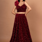 Marron Sequin Designer Crop Top Lehenga Set Front