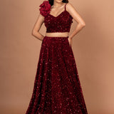 Marron Sequin Designer Crop Top Lehenga Set Front