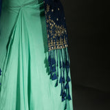 Mint Green Skirt and Crop Top Set with Embroidered Jacket - Anvi Couture