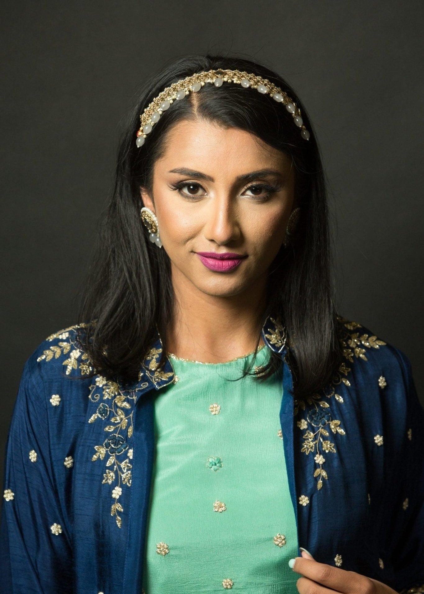 Mint Green Skirt and Crop Top Set with Embroidered Jacket - Anvi Couture