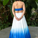 Open Back Ocean Mist Ombre Blue Lehenga with Handcrafted Top | Modern Indian Bride Beach Wedding Lehenga